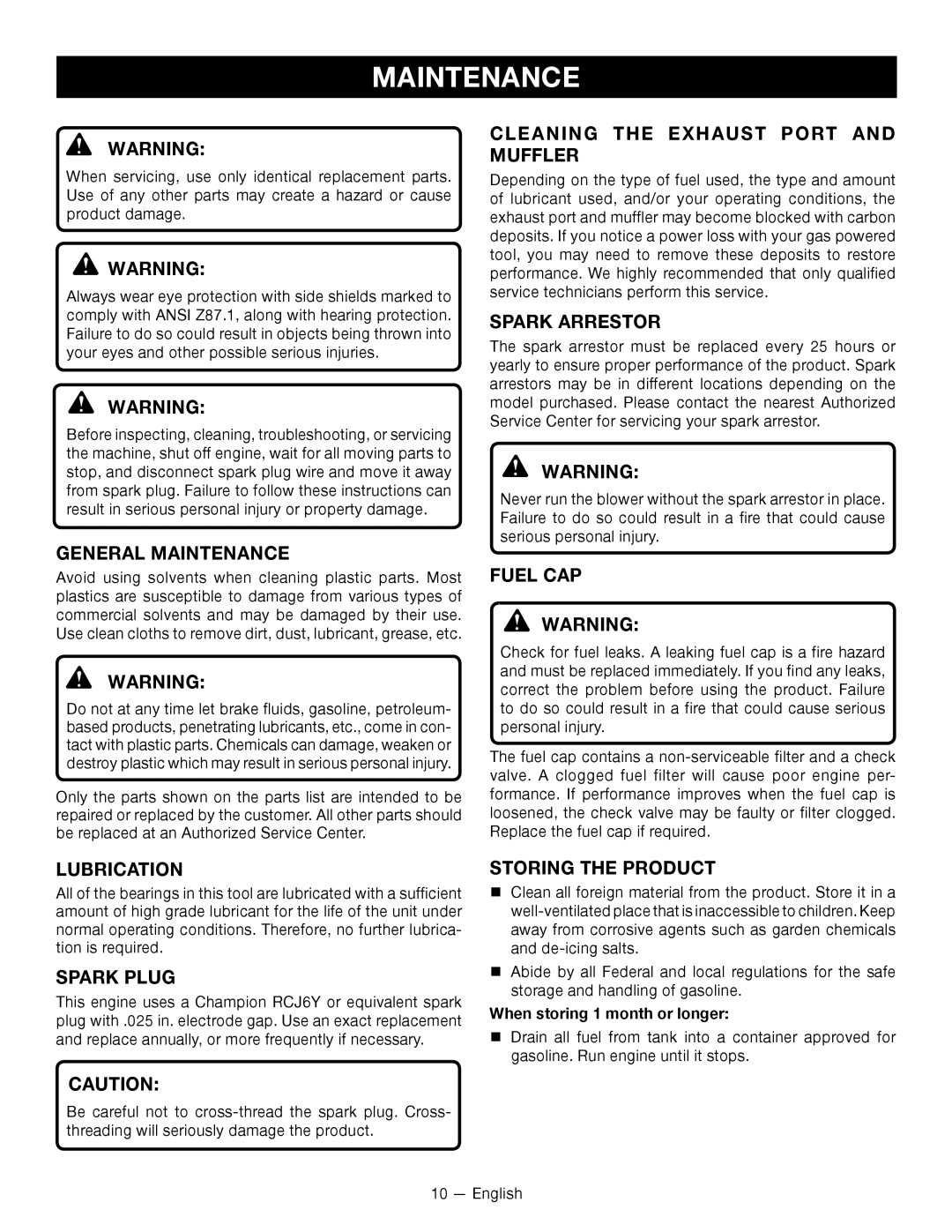 Ryobi RY09800 manuel dutilisation Maintenance 