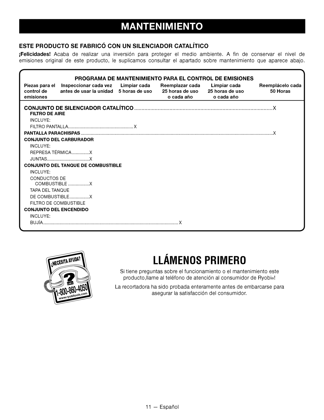 Ryobi RY09800 Programa DE Mantenimiento Para EL Control DE Emisiones, Conjunto DE Silenciador Catalítico, 4050 