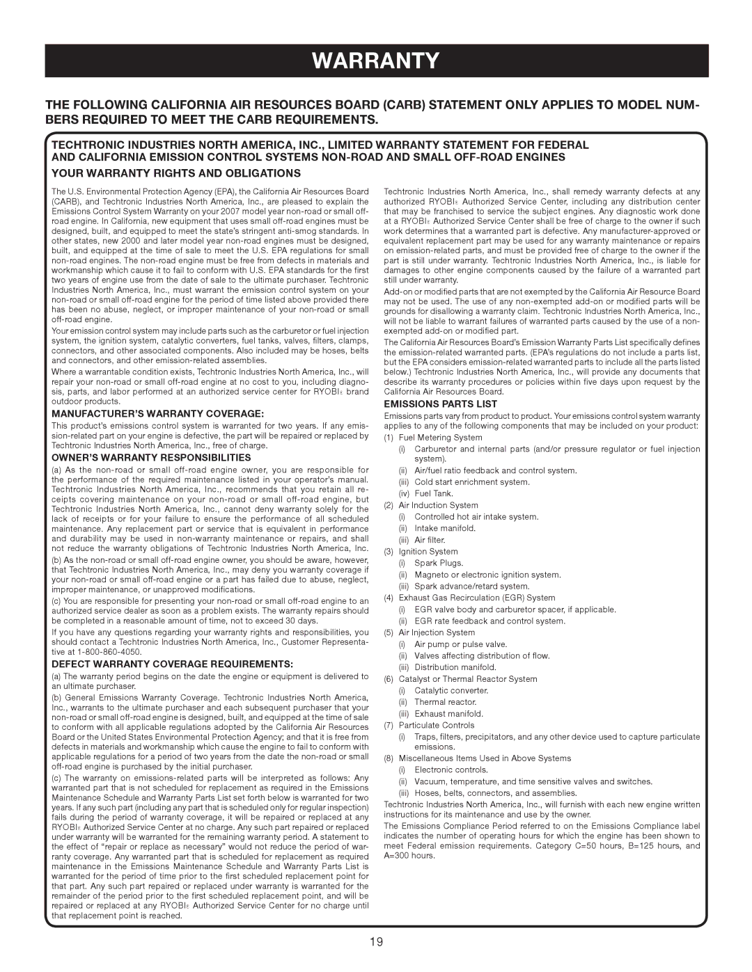 Ryobi RY09903 manual MANUFACTURER’S Warranty Coverage 