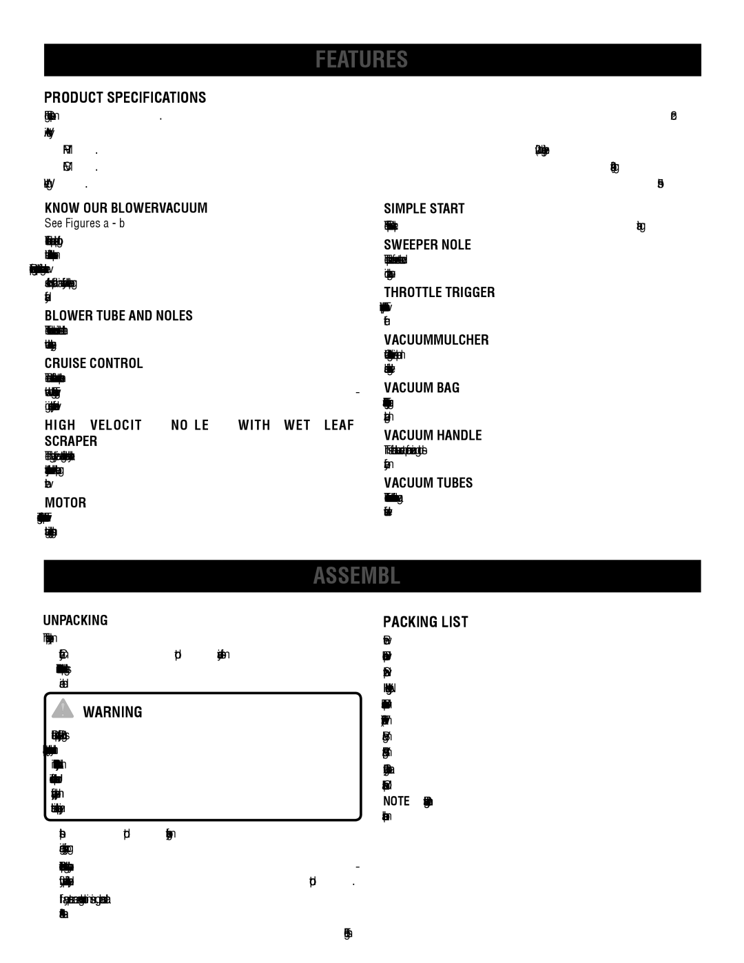 Ryobi RY09951, RY09550 manuel dutilisation Features, Assembly, Product Specifications, Packing List 