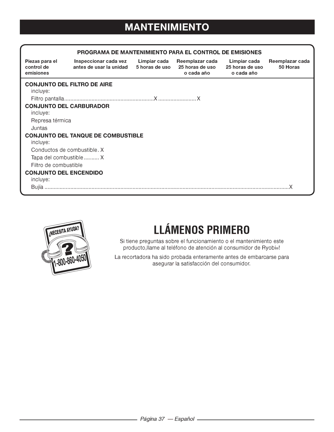 Ryobi RY10518, RY10520 manuel dutilisation Llámenos Primero 