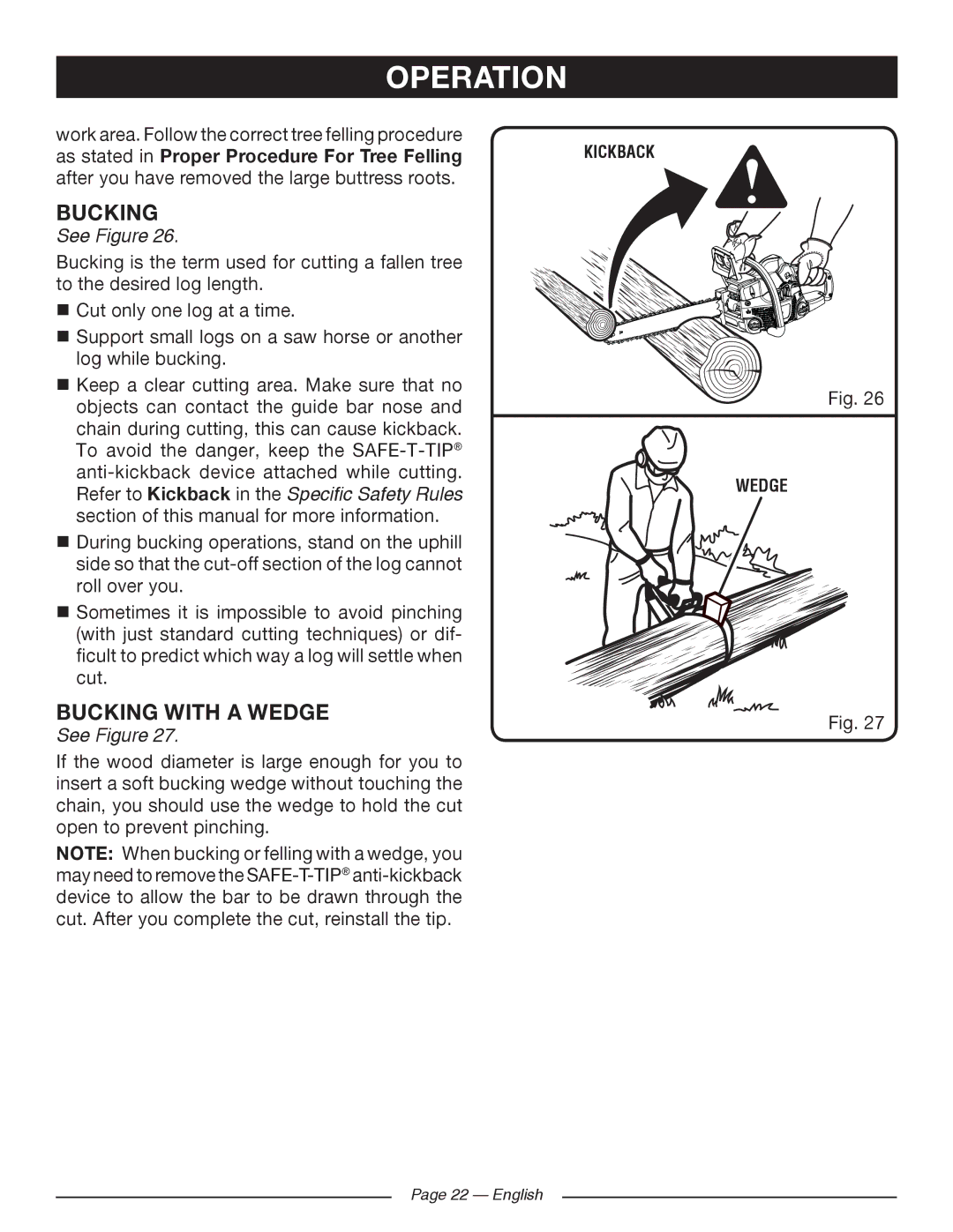 Ryobi RY10520, RY10518 manuel dutilisation Bucking with a Wedge 