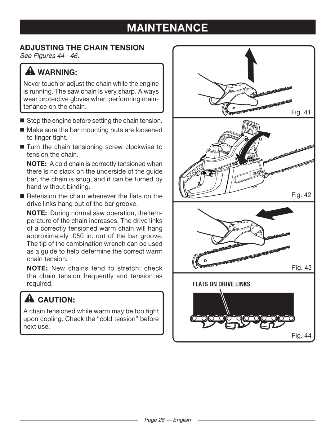 Ryobi RY10520, RY10518 manuel dutilisation Adjusting the Chain Tension, See Figures 44 