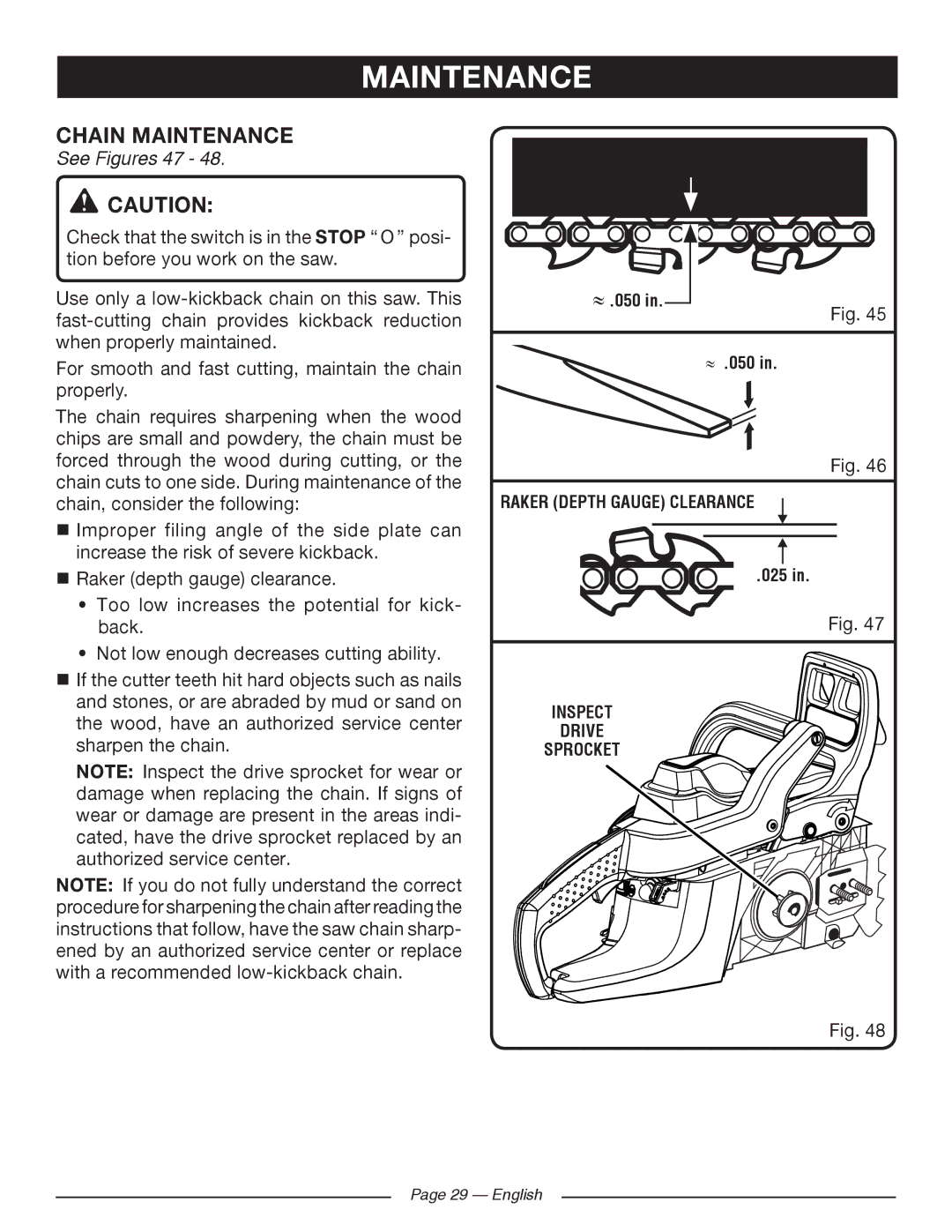 Ryobi RY10518, RY10520 manuel dutilisation Chain Maintenance, See Figures 47 