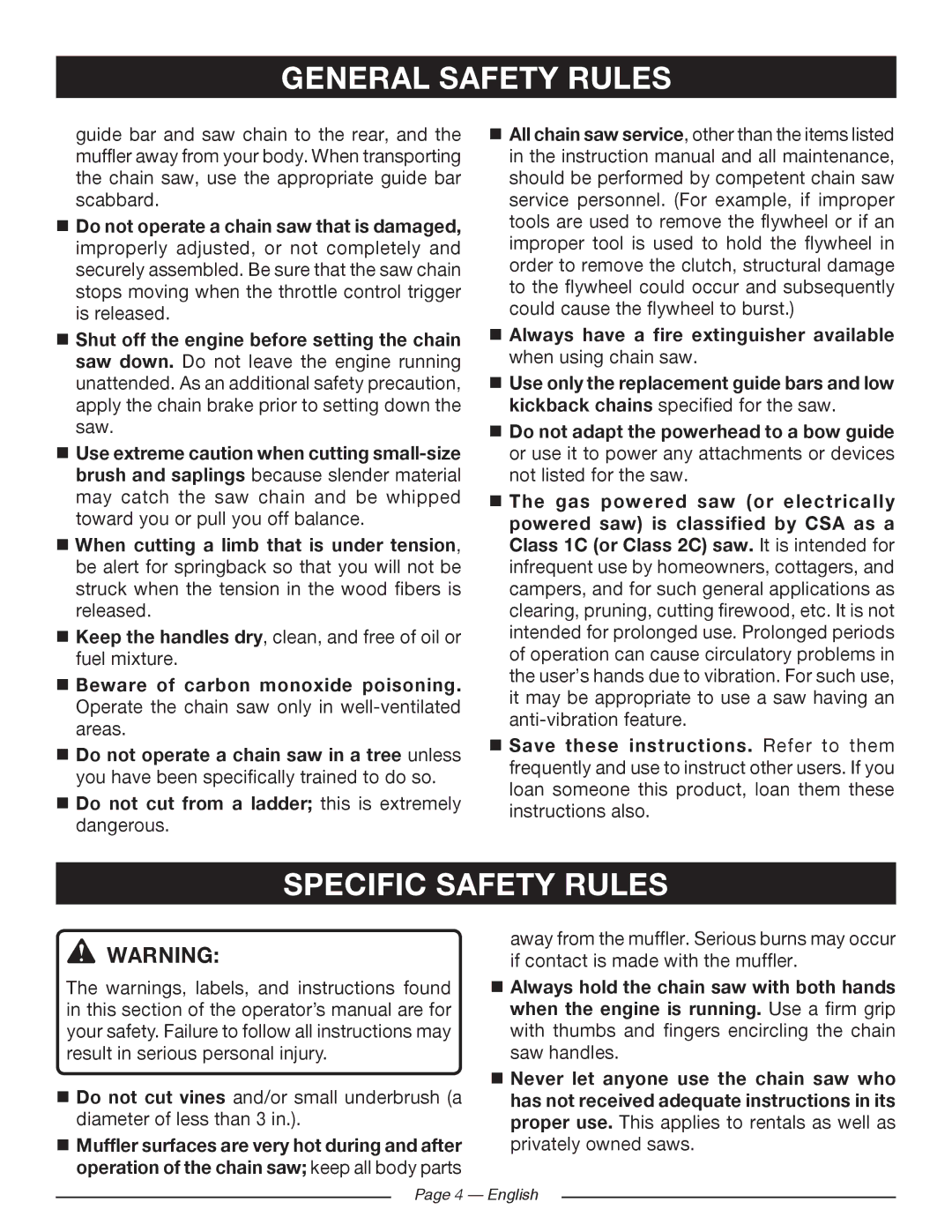 Ryobi RY10520, RY10518 manuel dutilisation Specific Safety Rules,  Do not adapt the powerhead to a bow guide 