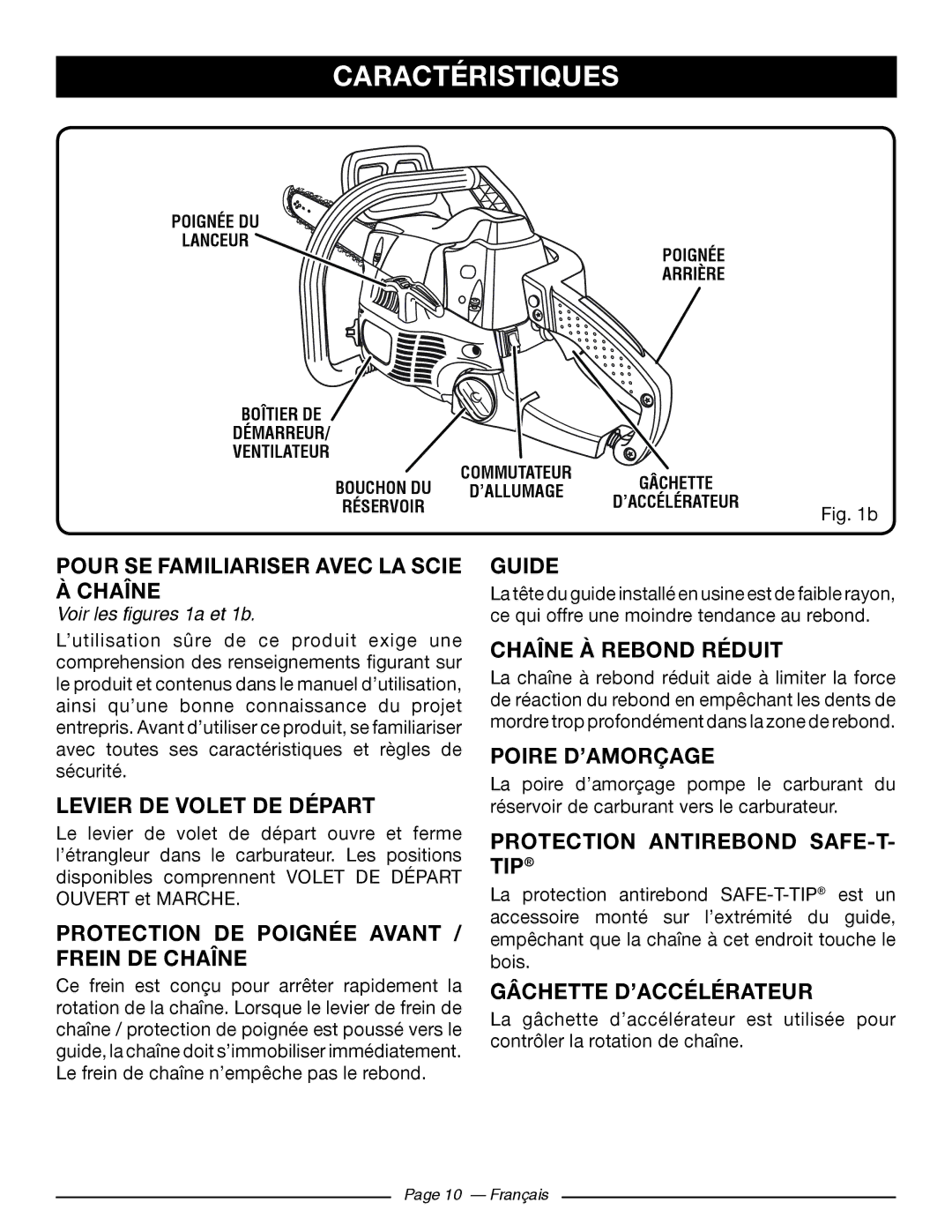 Ryobi RY10518 Pour SE Familiariser Avec LA Scie À Chaîne, Levier DE Volet DE Départ, Guide, Chaîne À Rebond Réduit 