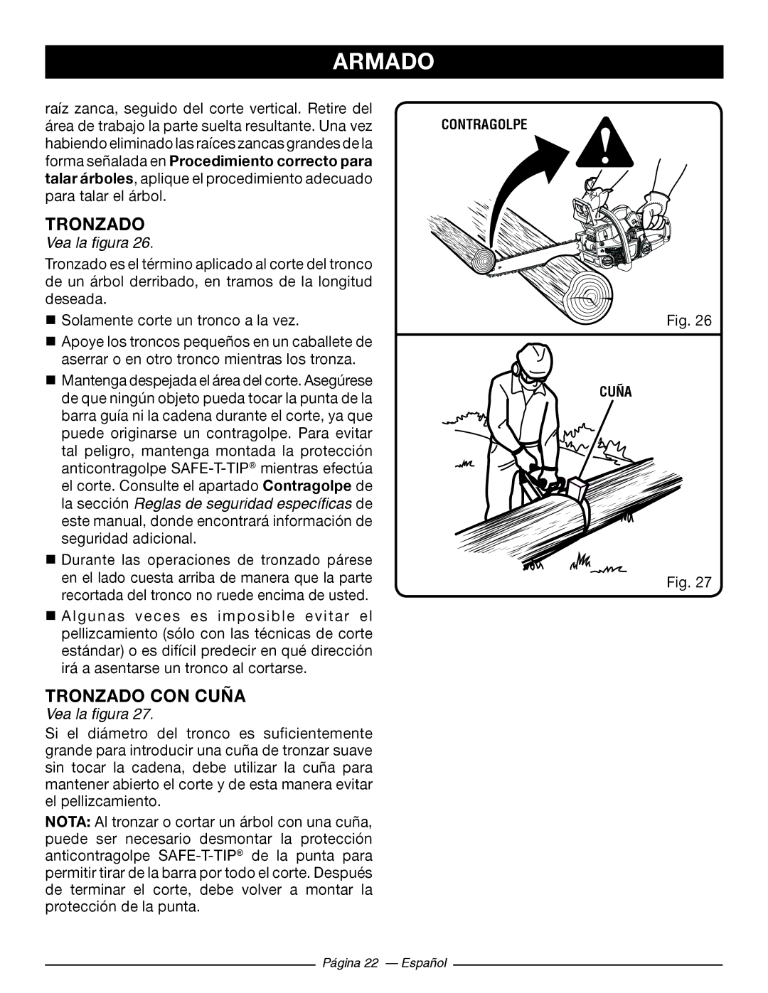 Ryobi RY10520, RY10518 manuel dutilisation Tronzado CON Cuña 