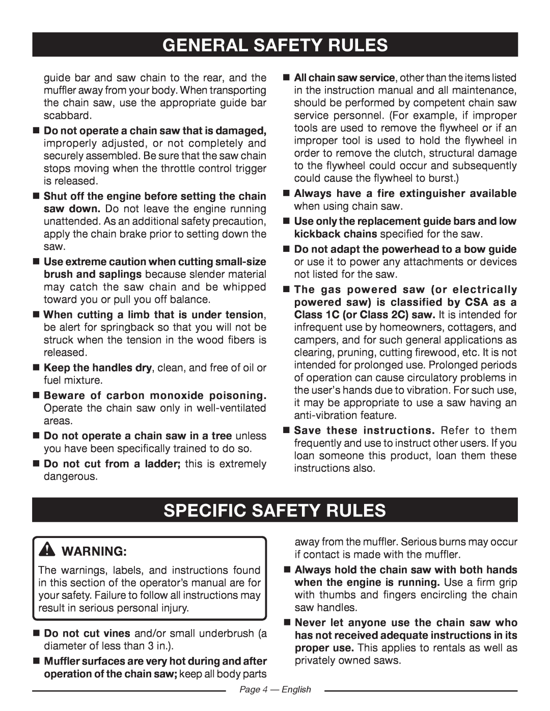 Ryobi RY10520, RY10518 Specific Safety Rules,  Do not adapt the powerhead to a bow guide, General Safety Rules 