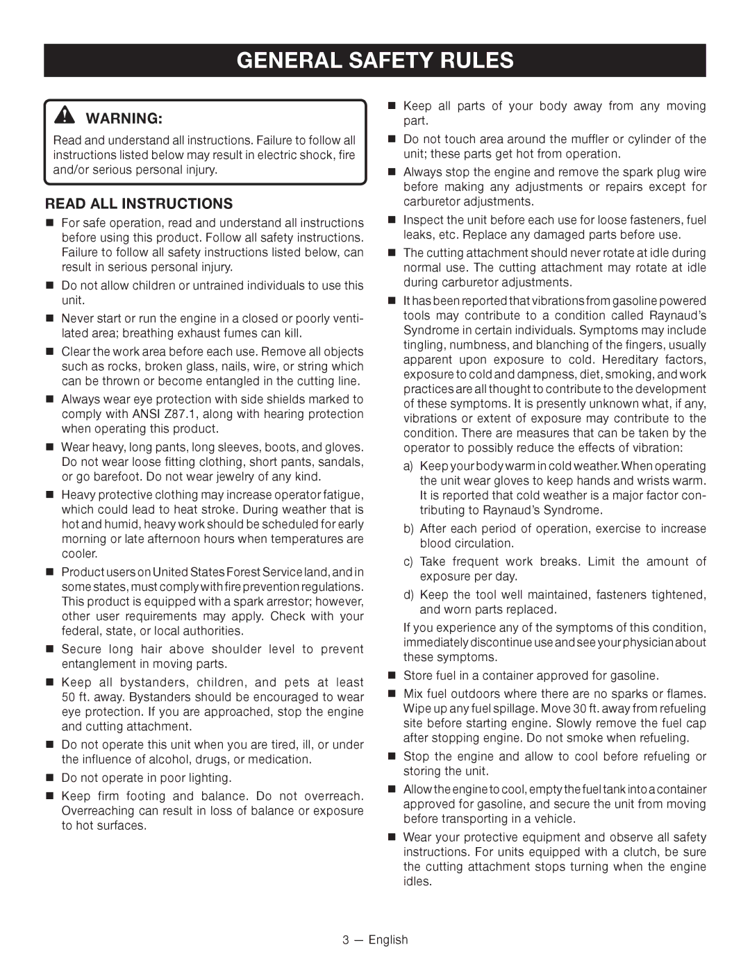 Ryobi RY13010 manuel dutilisation General Safety Rules, Read all instructions 