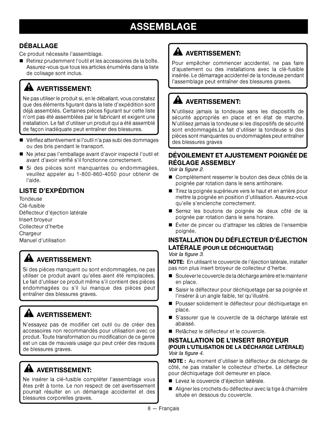 Ryobi RY14110 Assemblage, Déballage, Liste D’EXPÉDITION, Dévoilement ET Ajustement Poignée DE Réglage Assembly 