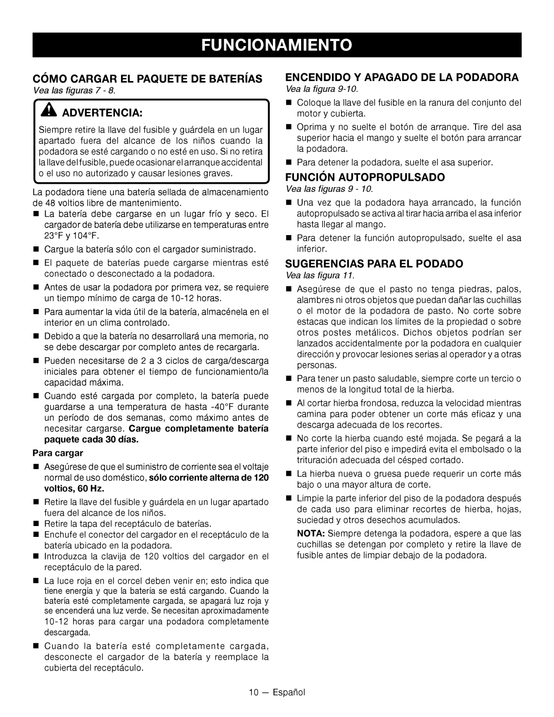 Ryobi RY14110 Cómo Cargar EL Paquete DE Baterías, Encendido Y Apagado DE LA Podadora, Sugerencias Para EL Podado 