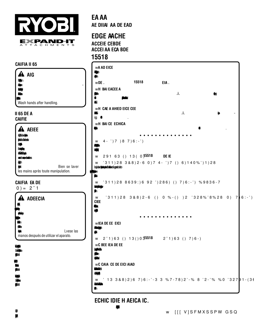 Ryobi RY15518 Manuel D’UTILISATION / Manual DEL Operador, Accessoire COUPE-BORDURES Accesorio Para Recortar Bordes 