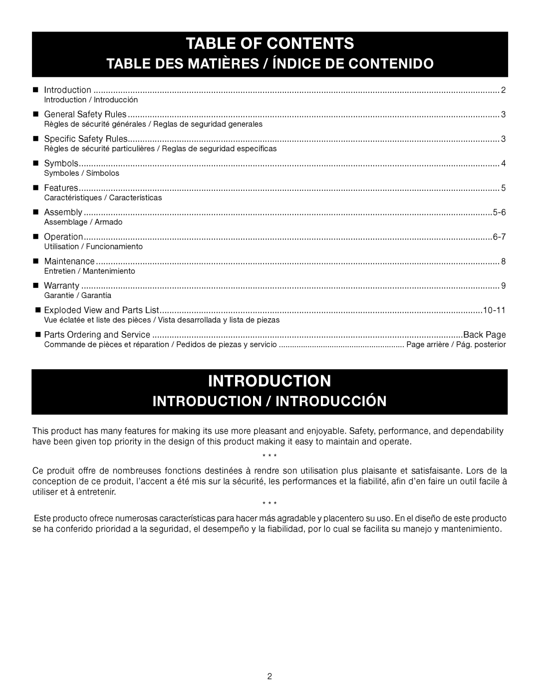 Ryobi RY15523 manuel dutilisation Table of Contents 