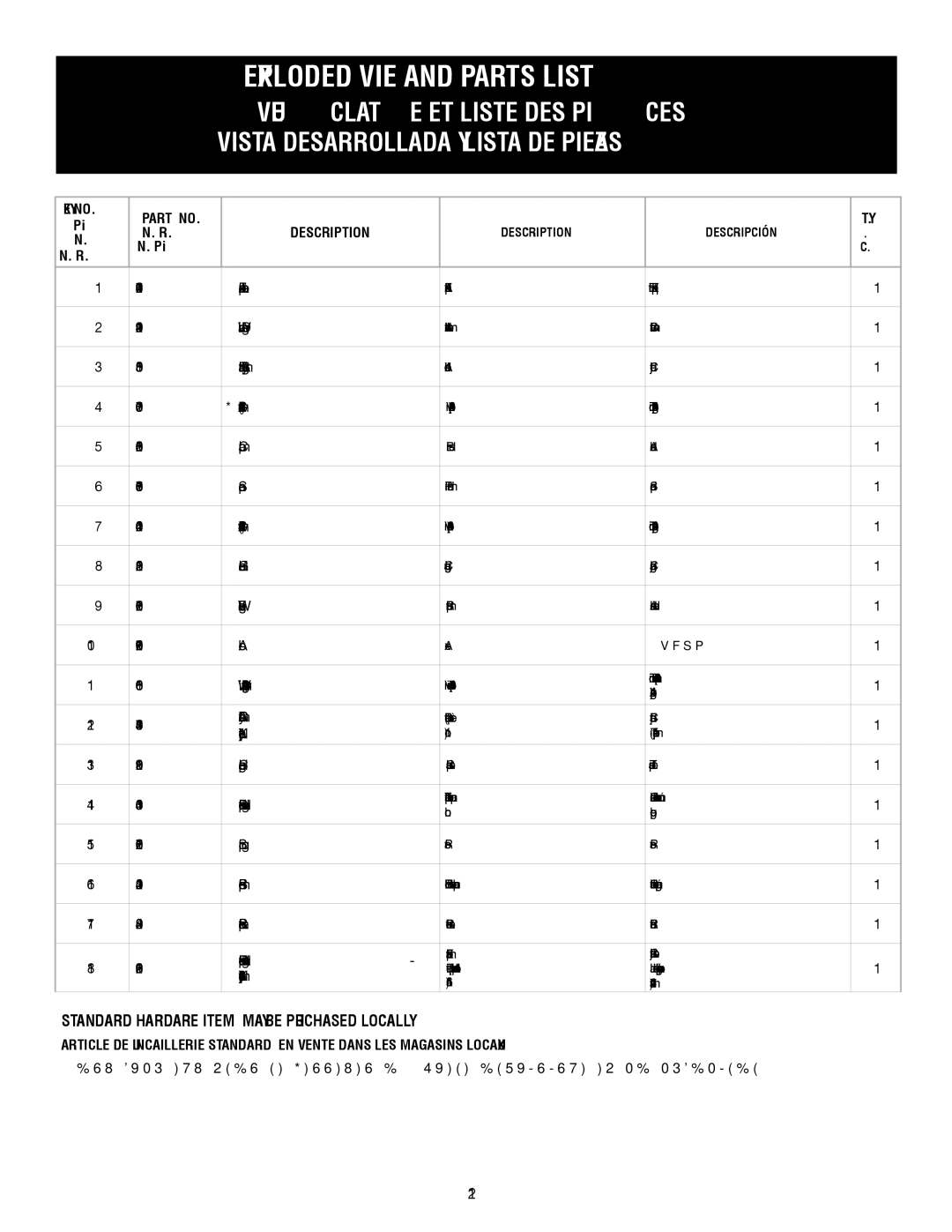 Ryobi RY15523 manuel dutilisation Standard Hardware Item MAY be Purchased Locally, Description 