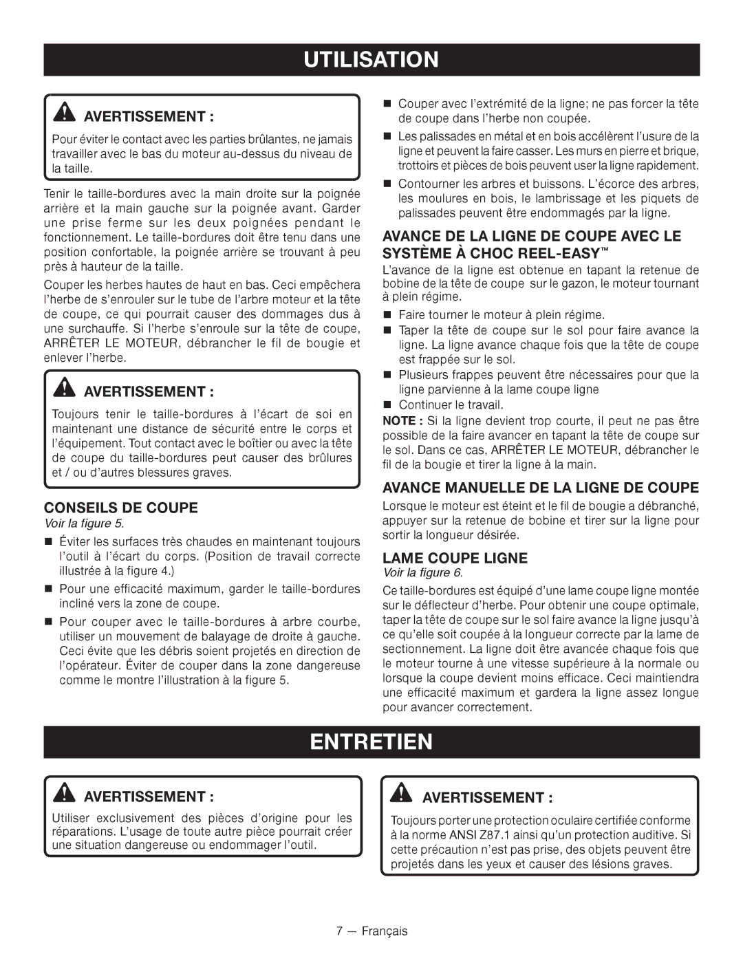 Ryobi RY15524 manuel dutilisation Entretien, Conseils DE Coupe, Avance Manuelle DE LA Ligne DE Coupe, Lame Coupe Ligne 