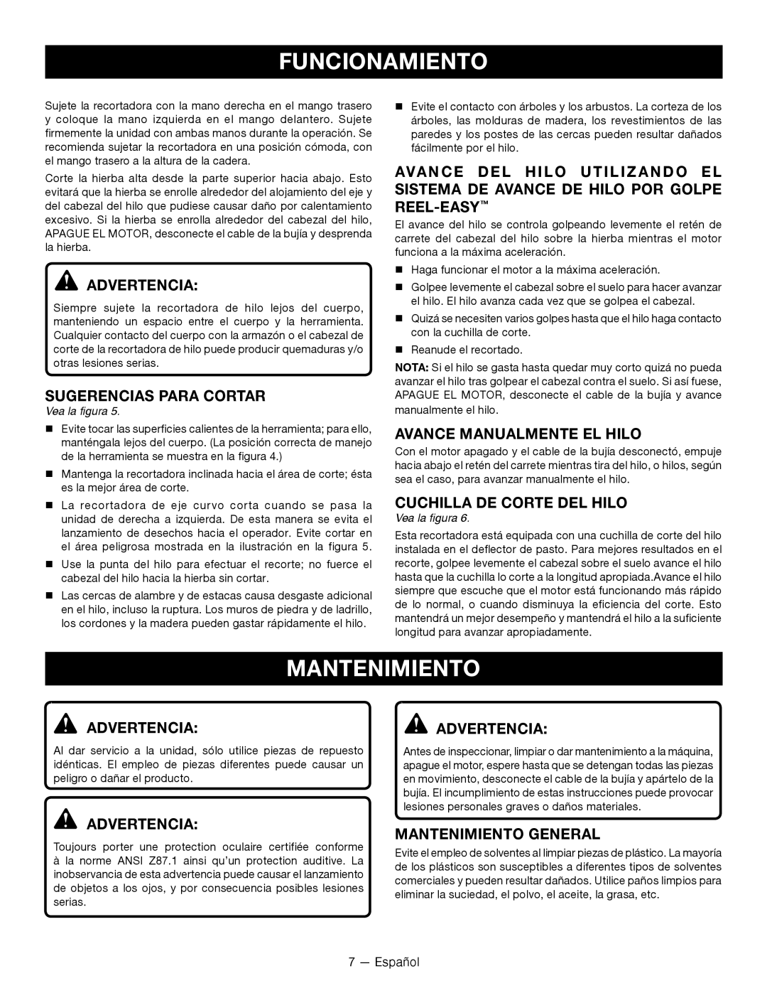 Ryobi RY15524 Mantenimiento, Sugerencias Para Cortar, Avance Manualmente EL Hilo, Cuchilla DE Corte DEL Hilo 