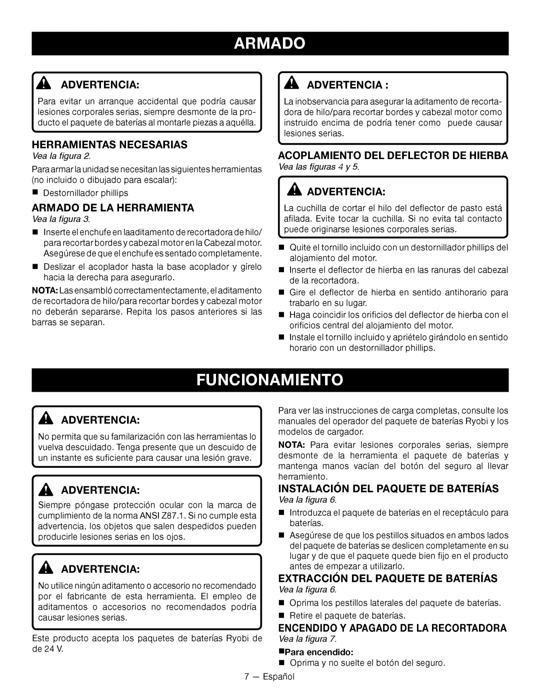 Ryobi RY24200 manuel dutilisation Funcionamiento 