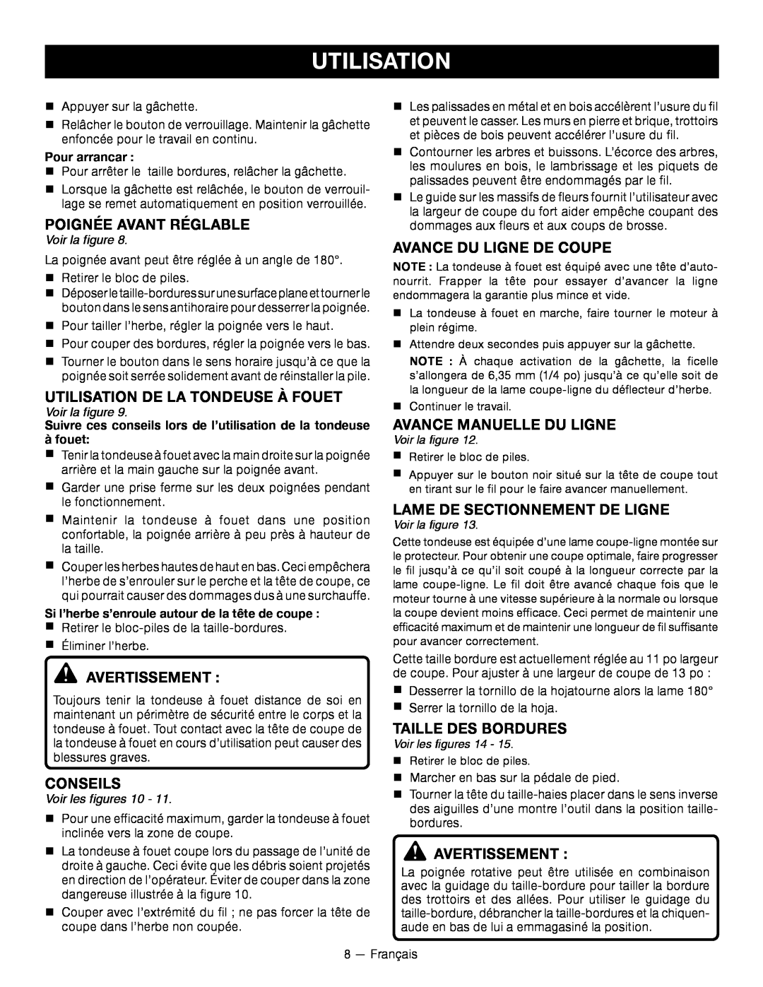 Ryobi RY24200 Utilisation De La Tondeuse À Fouet, Conseils, AVANCE DU ligne DE COUPE, AVANCE MANUELLE DU ligne 