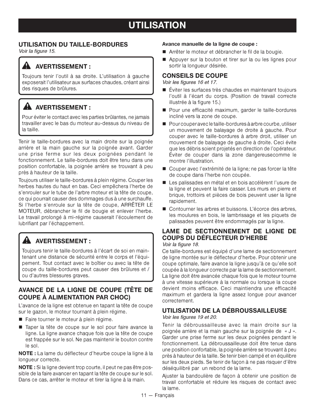 Ryobi RY26901, CS26, RY26500 Utilisation DU TAILLE-BORDURES, Conseils DE Coupe, Lame DE Sectionnement DE Ligne DE 