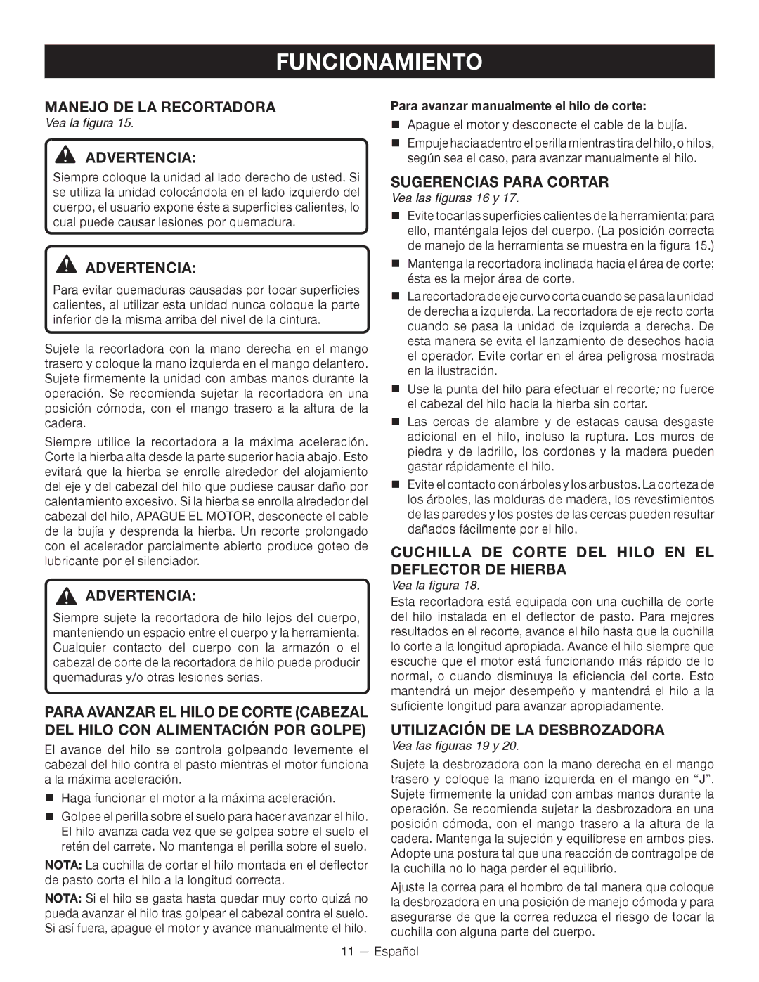 Ryobi CS26 Manejo DE LA Recortadora, Sugerencias Para Cortar, Cuchilla DE Corte DEL Hilo EN EL Deflector DE Hierba 