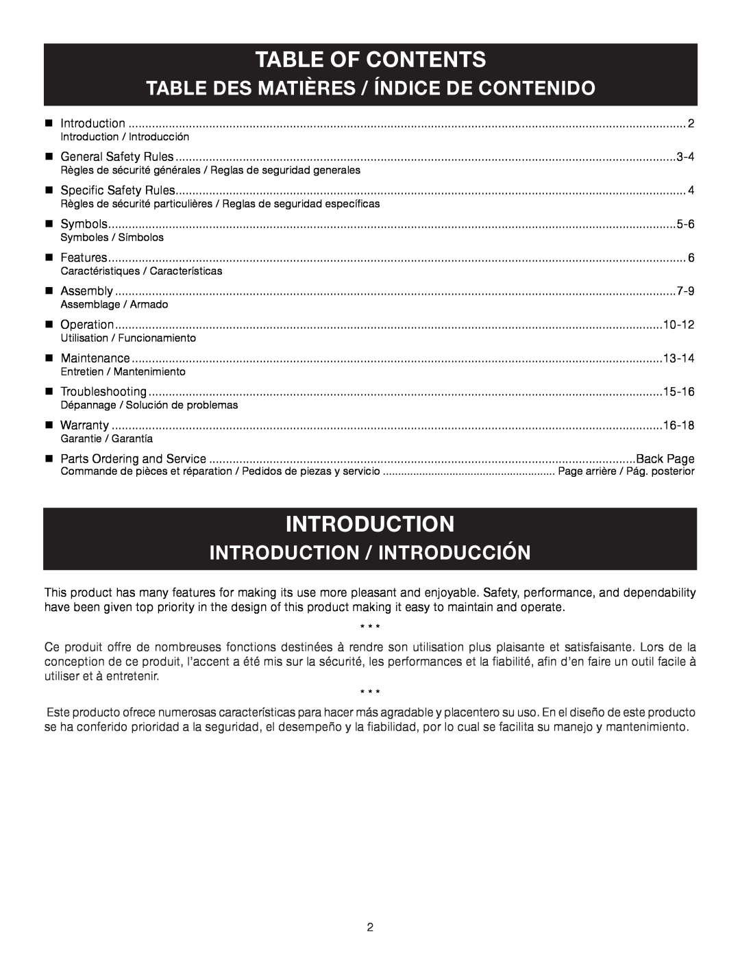 Ryobi RY26500, CS26 Table Of Contents, introduction, Table Des Matières / Índice De Contenido, Introduction / Introducción 
