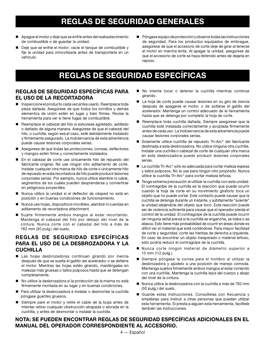 Ryobi RY28000 manuel dutilisation Reglas DE Seguridad Específicas 