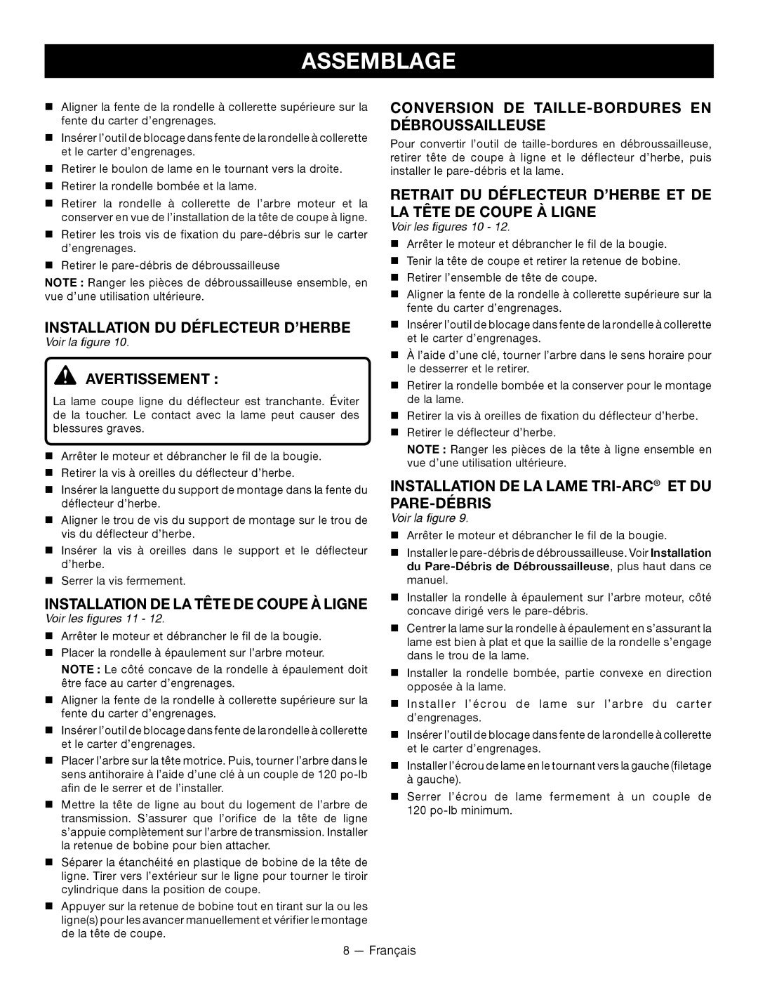 Ryobi RY28060 manuel dutilisation Installation DU Déflecteur D’HERBE, Installation DE LA Tête DE Coupe À Ligne 