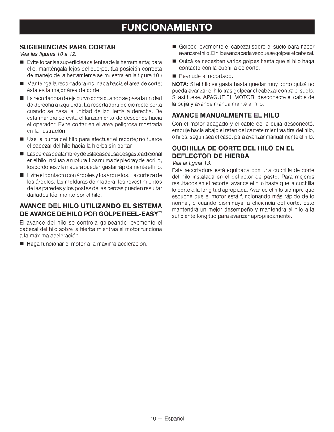 Ryobi RY28140 Sugerencias Para Cortar, Avance Manualmente EL Hilo, Cuchilla DE Corte DEL Hilo EN EL Deflector DE Hierba 