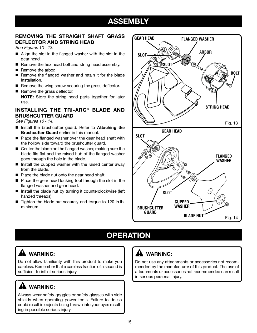 Ryobi RY30971, RY30570, RY30931, RY30951 manual Operation, Removing the straight shaft grass deflector and String head 