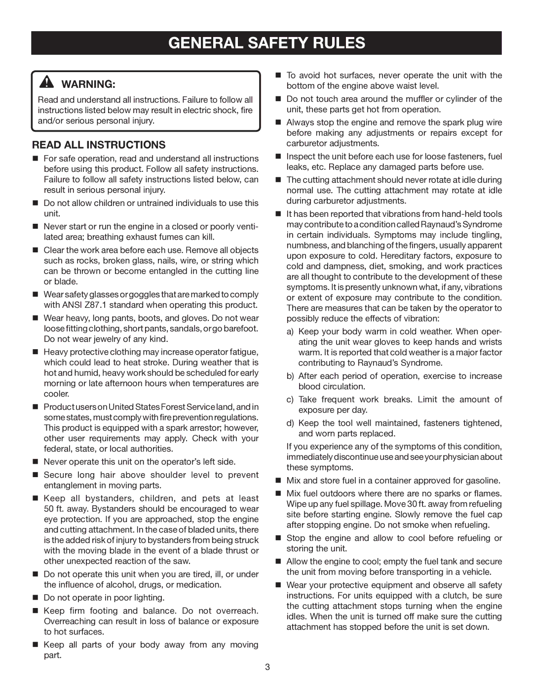 Ryobi RY30971, RY30570, RY30931, RY30951 manual General Safety Rules, Read all instructions 