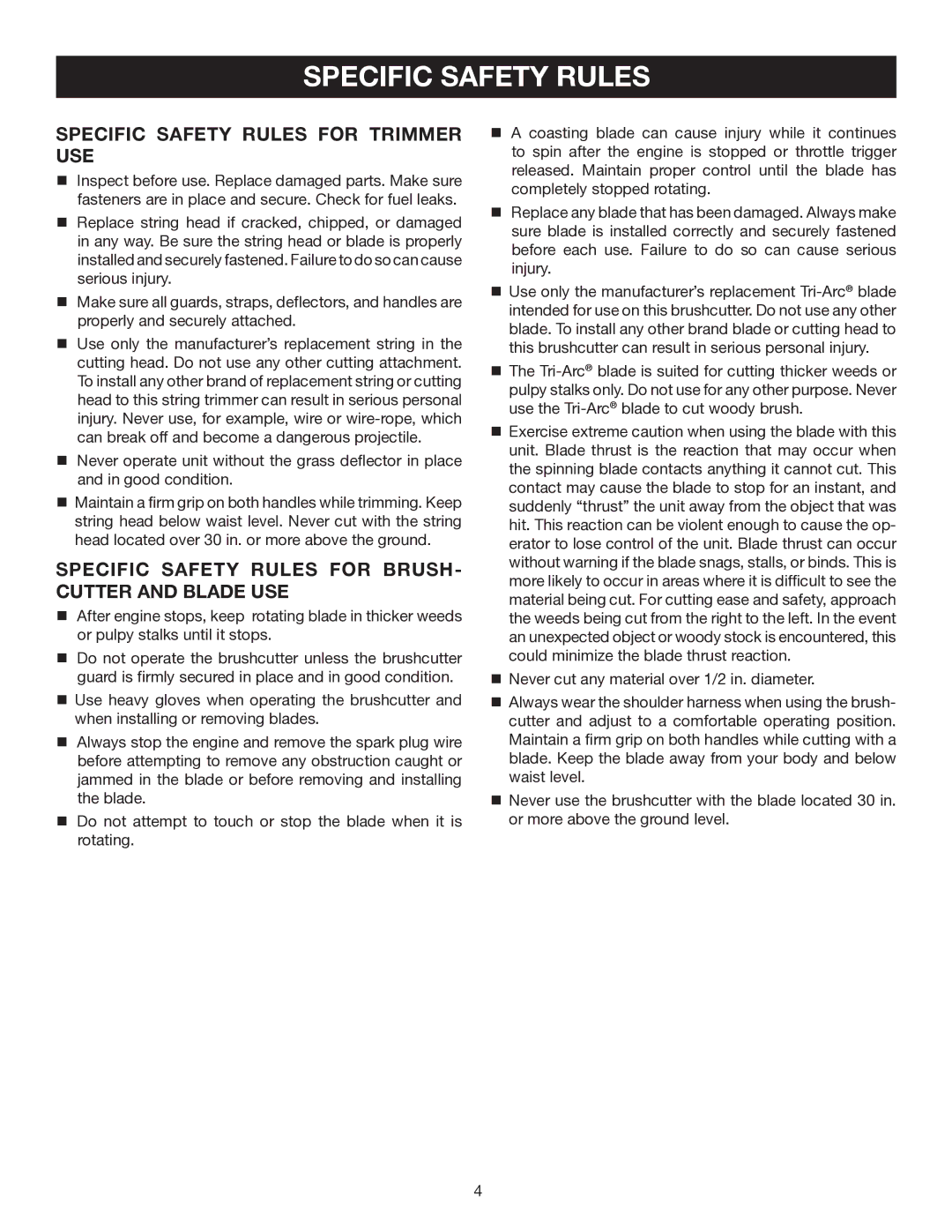 Ryobi RY30570, RY30931, RY30951, RY30971 manual Specific Safety Rules, Specific safety rules for trimmer use 