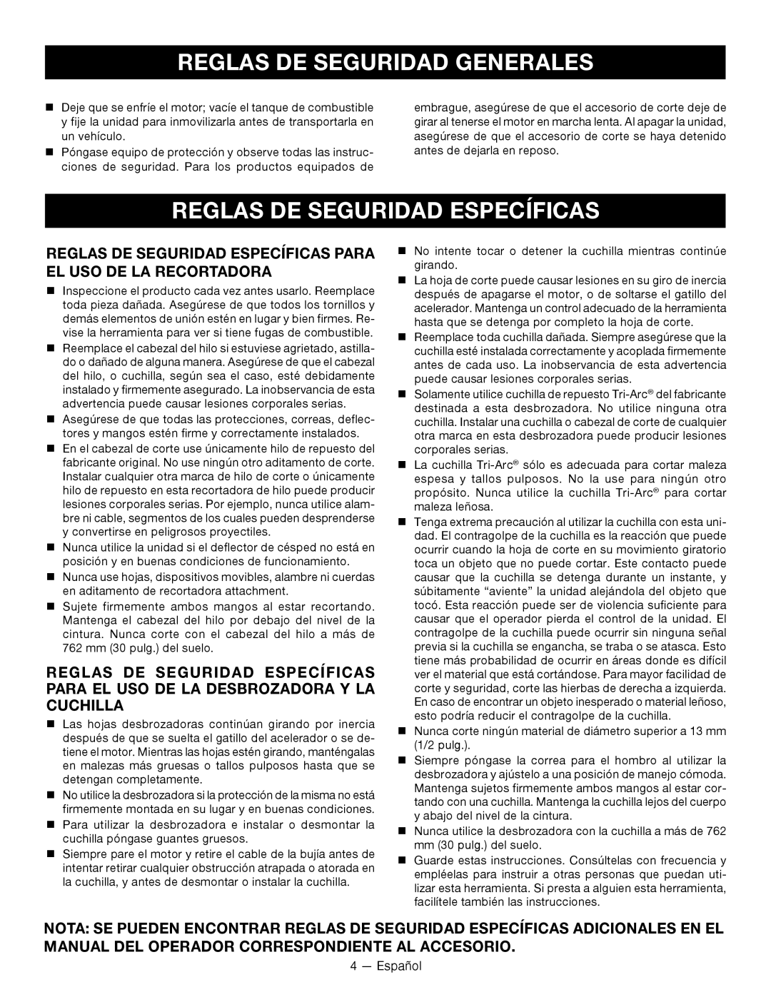 Ryobi RY34000 manuel dutilisation Reglas DE Seguridad Específicas 