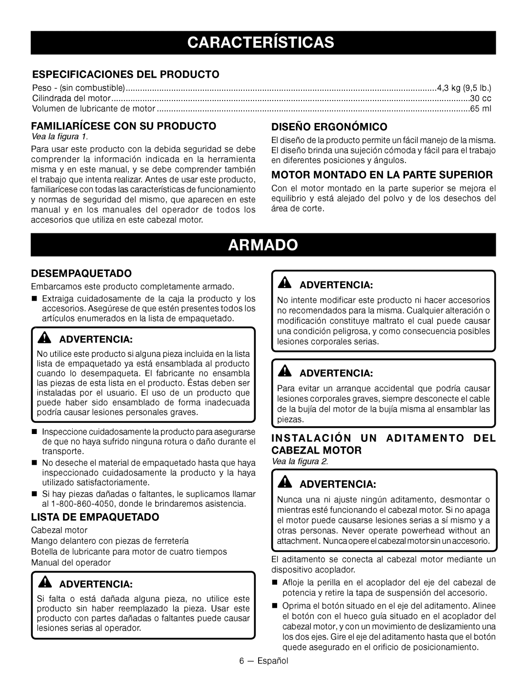 Ryobi RY34000 manuel dutilisation Características, Armado 