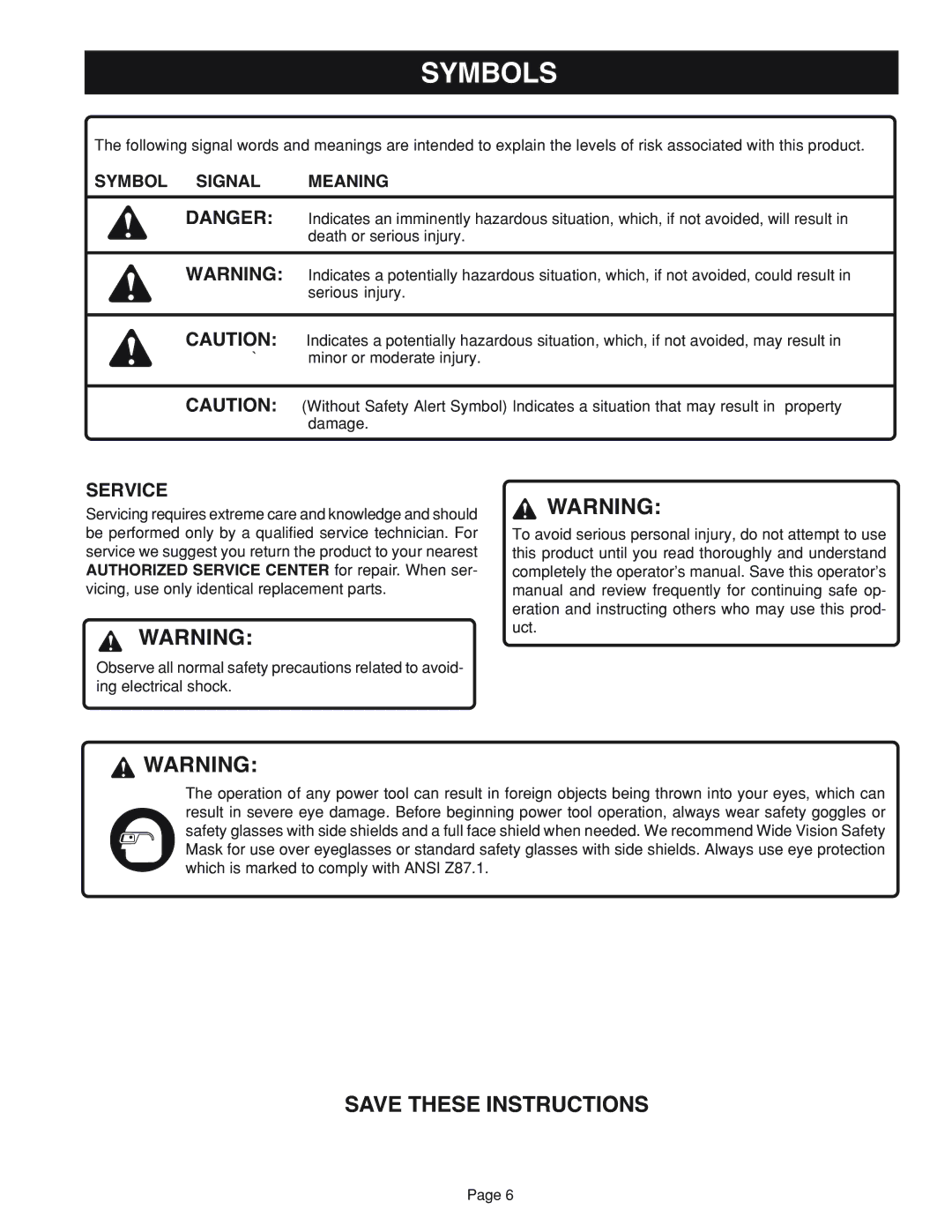 Ryobi RY41002 manual Service 