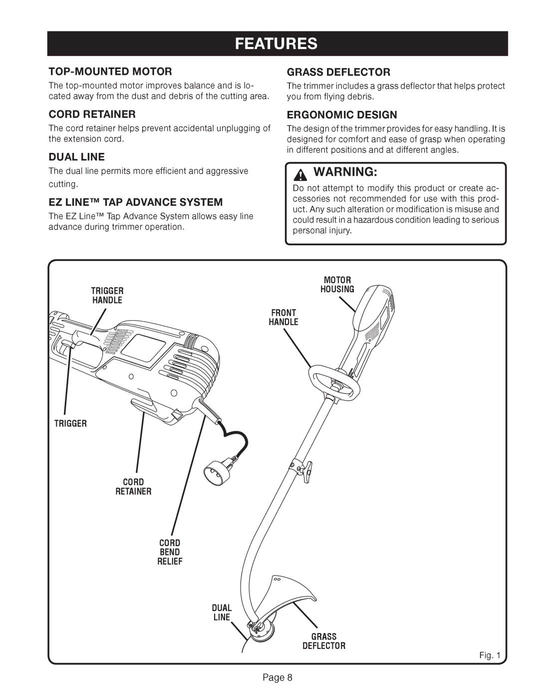 Ryobi RY41002A manual Features 