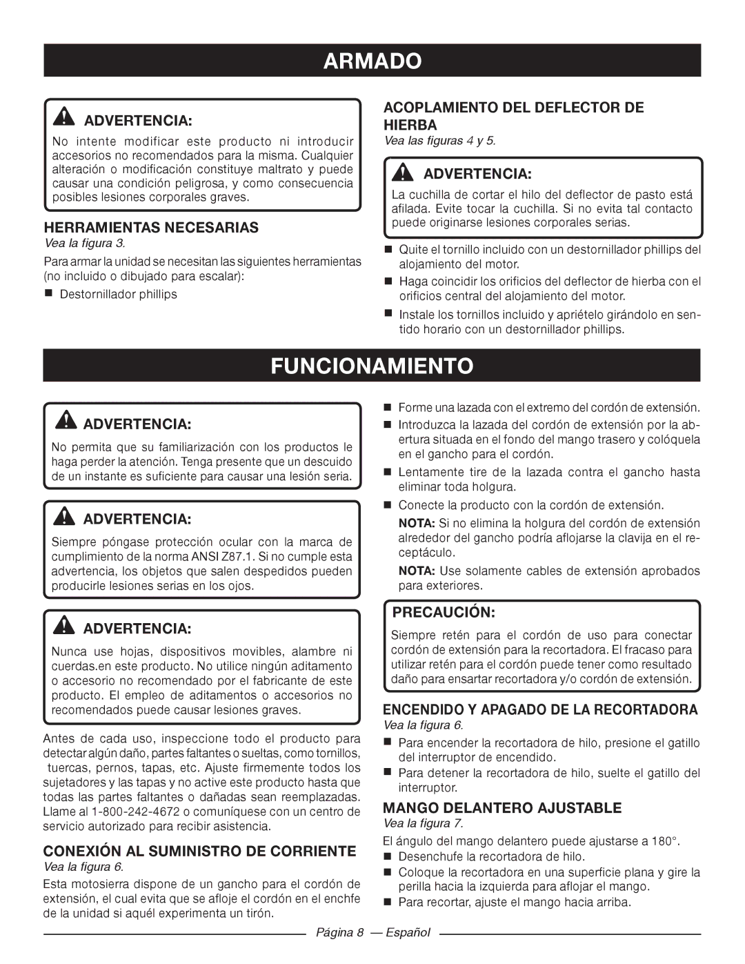 Ryobi RY41140 manuel dutilisation Funcionamiento, Acoplamiento DEL Deflector DE Advertenciahierba, Herramientas Necesarias 