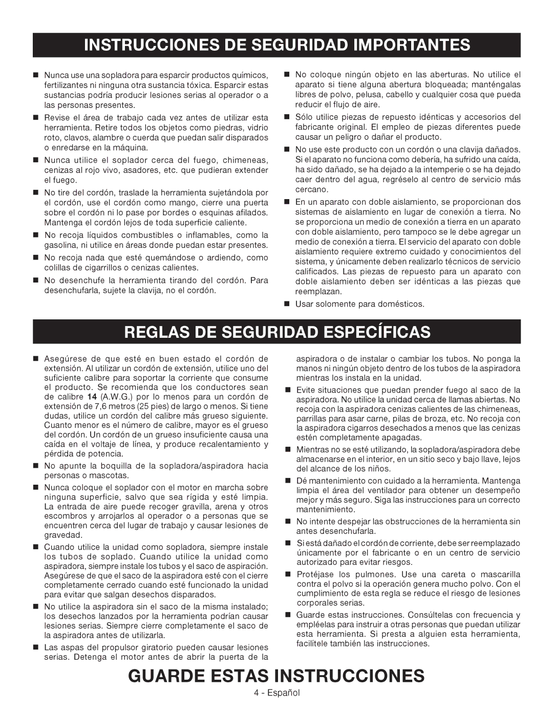 Ryobi RY42110 manuel dutilisation Guarde Estas Instrucciones, Reglas DE Seguridad Específicas 