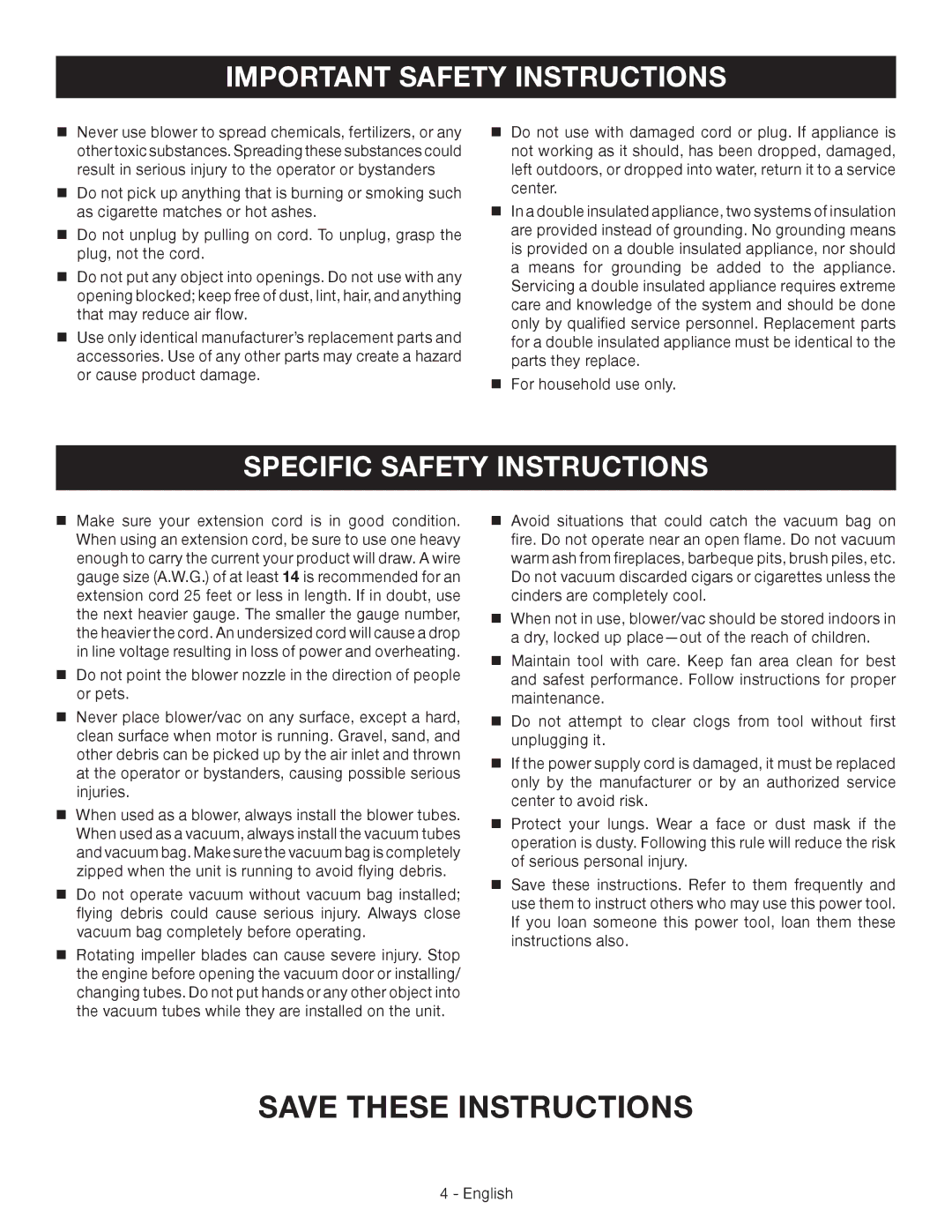 Ryobi RY42110 manuel dutilisation Specific Safety Instructions 