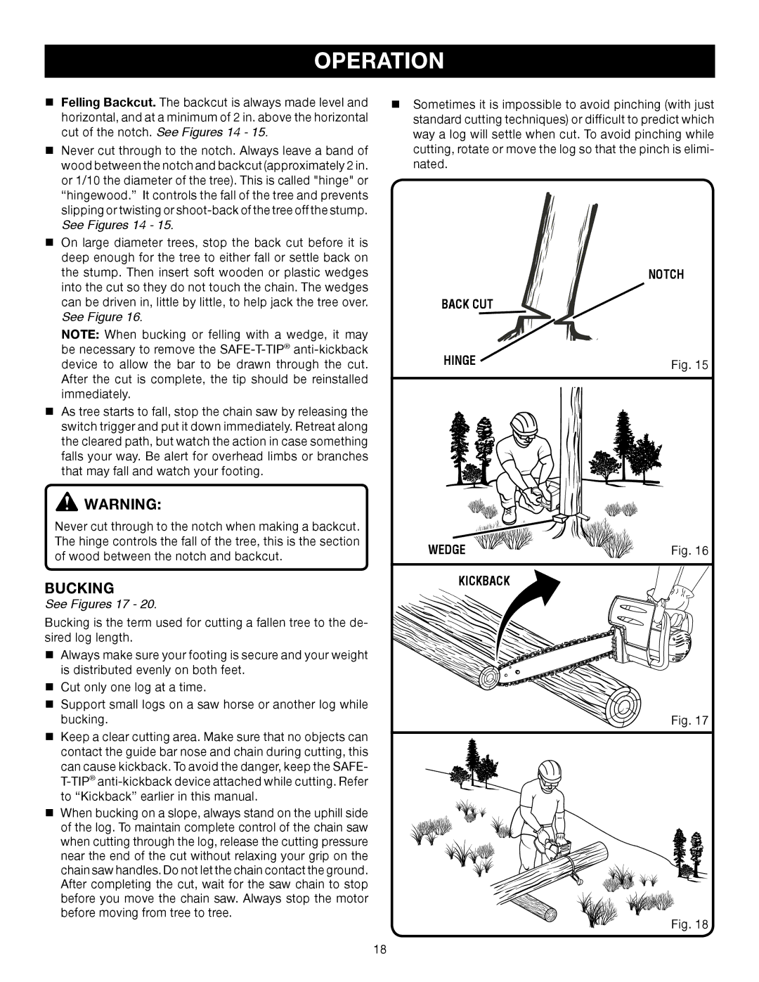 Ryobi RY43006 manual Bucking, See Figures 14, See Figures 17 