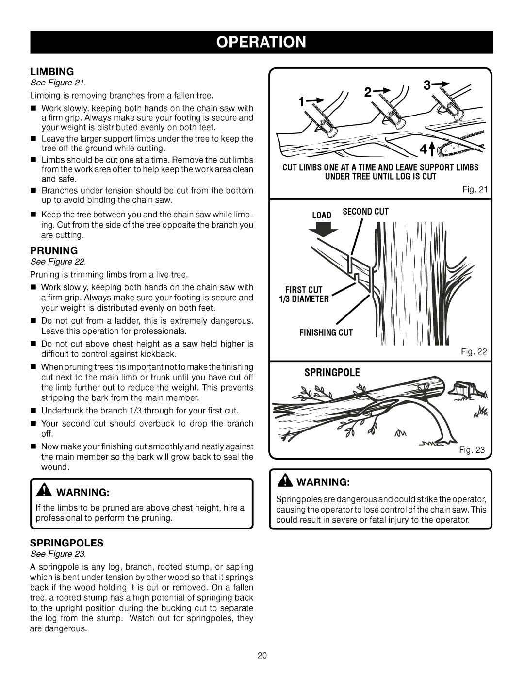 Ryobi RY43006 manual Limbing, Pruning, Springpoles 