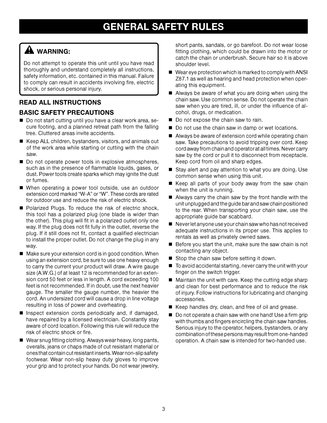 Ryobi RY43006 manual General Safety Rules, Read ALL Instructions Basic Safety Precautions 