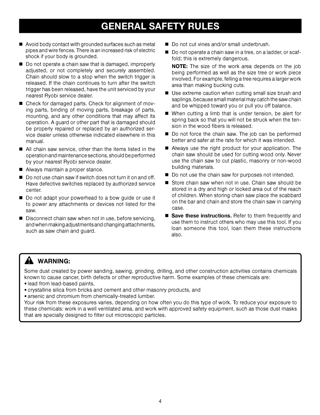 Ryobi RY43006 manual General Safety Rules 