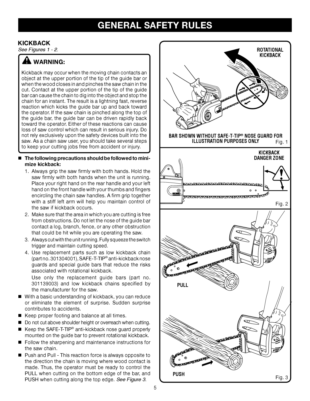 Ryobi RY43006 manual Kickback, See Figures 1 