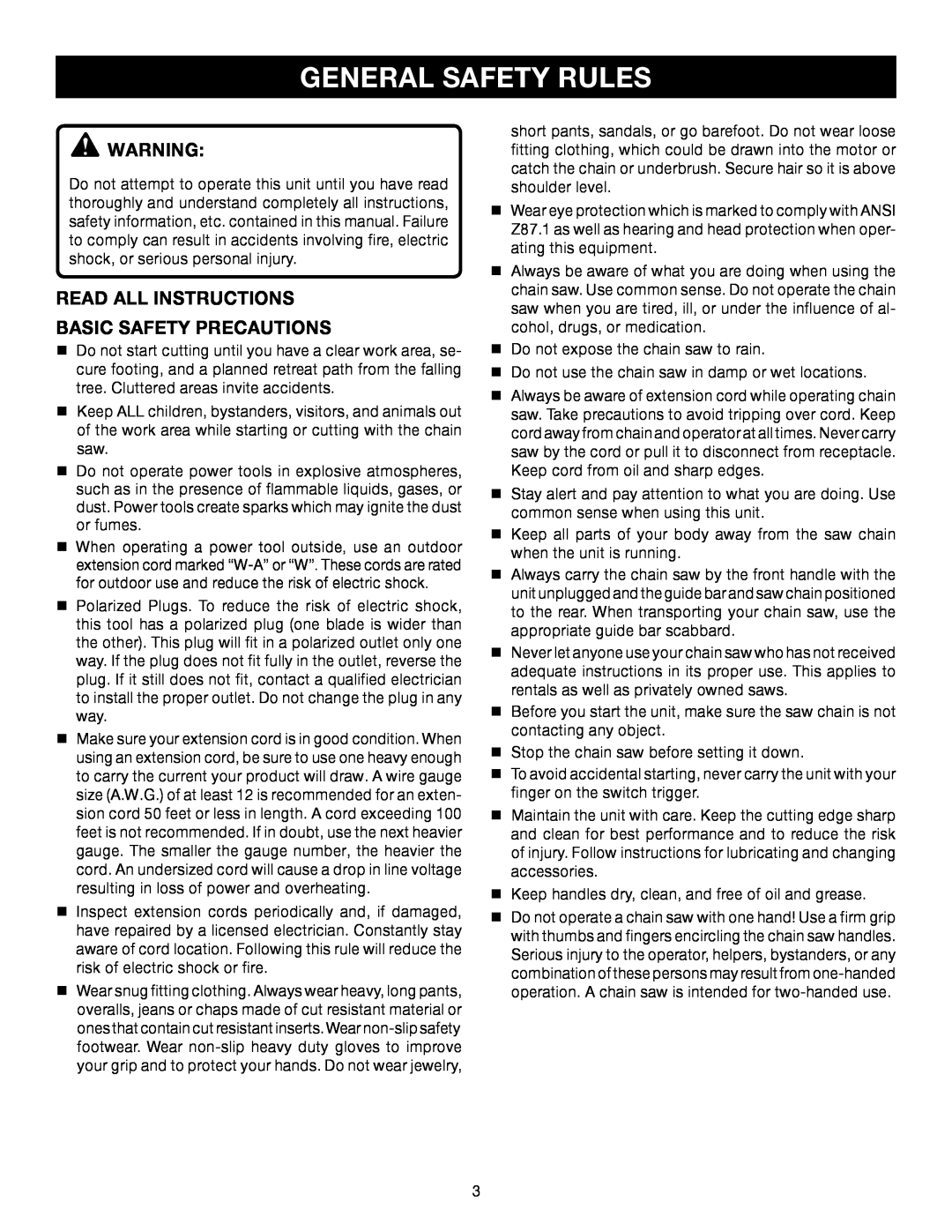 Ryobi RY43006 manual General Safety Rules, Read All Instructions Basic Safety Precautions 