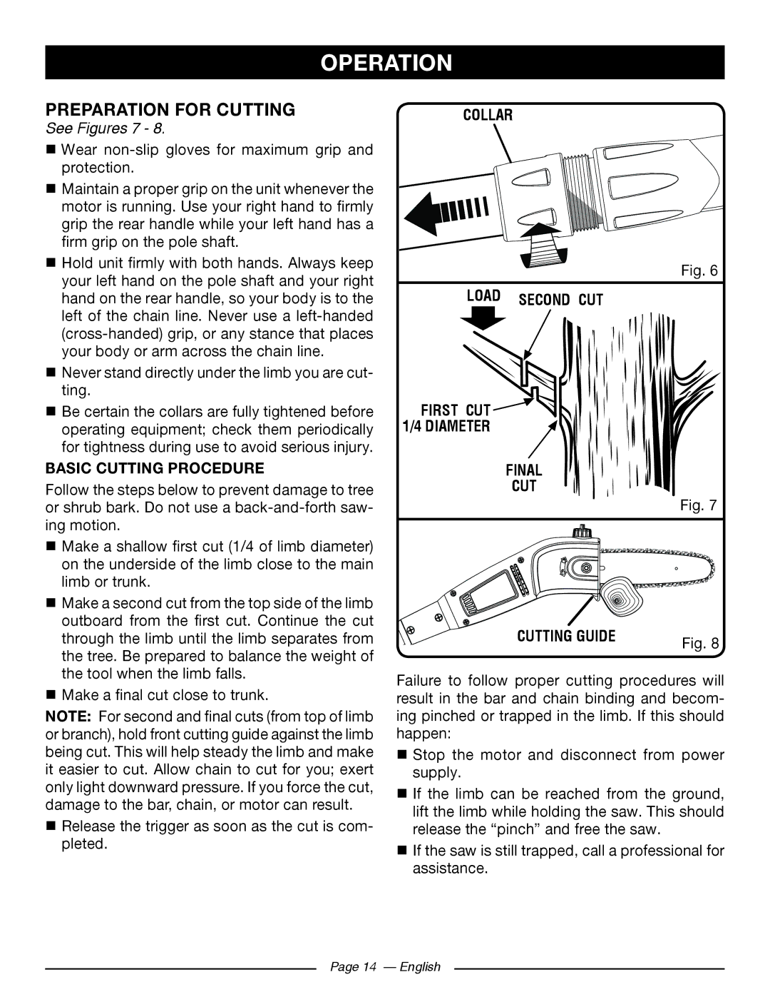 Ryobi RY43160 manuel dutilisation Preparation for Cutting, See Figures 7, BASIC Cutting Procedure, Collar Load Second CUT 