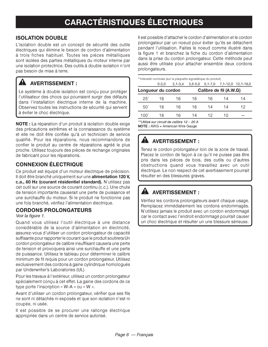 Ryobi RY44140 Caractéristiques Électriques, Isolation Double, Connexion Électrique, Cordons Prolongateurs 