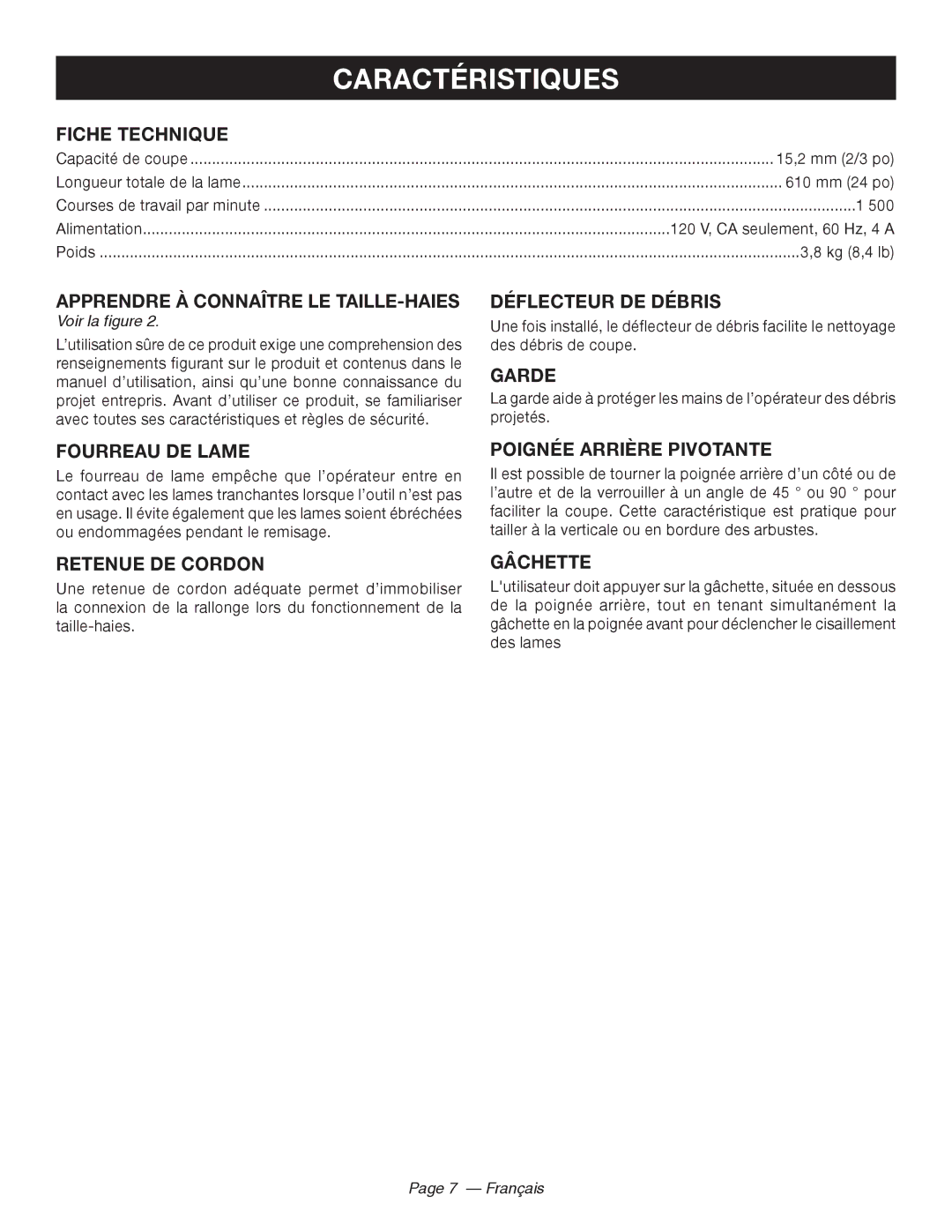 Ryobi RY44140 manuel dutilisation Caractéristiques 