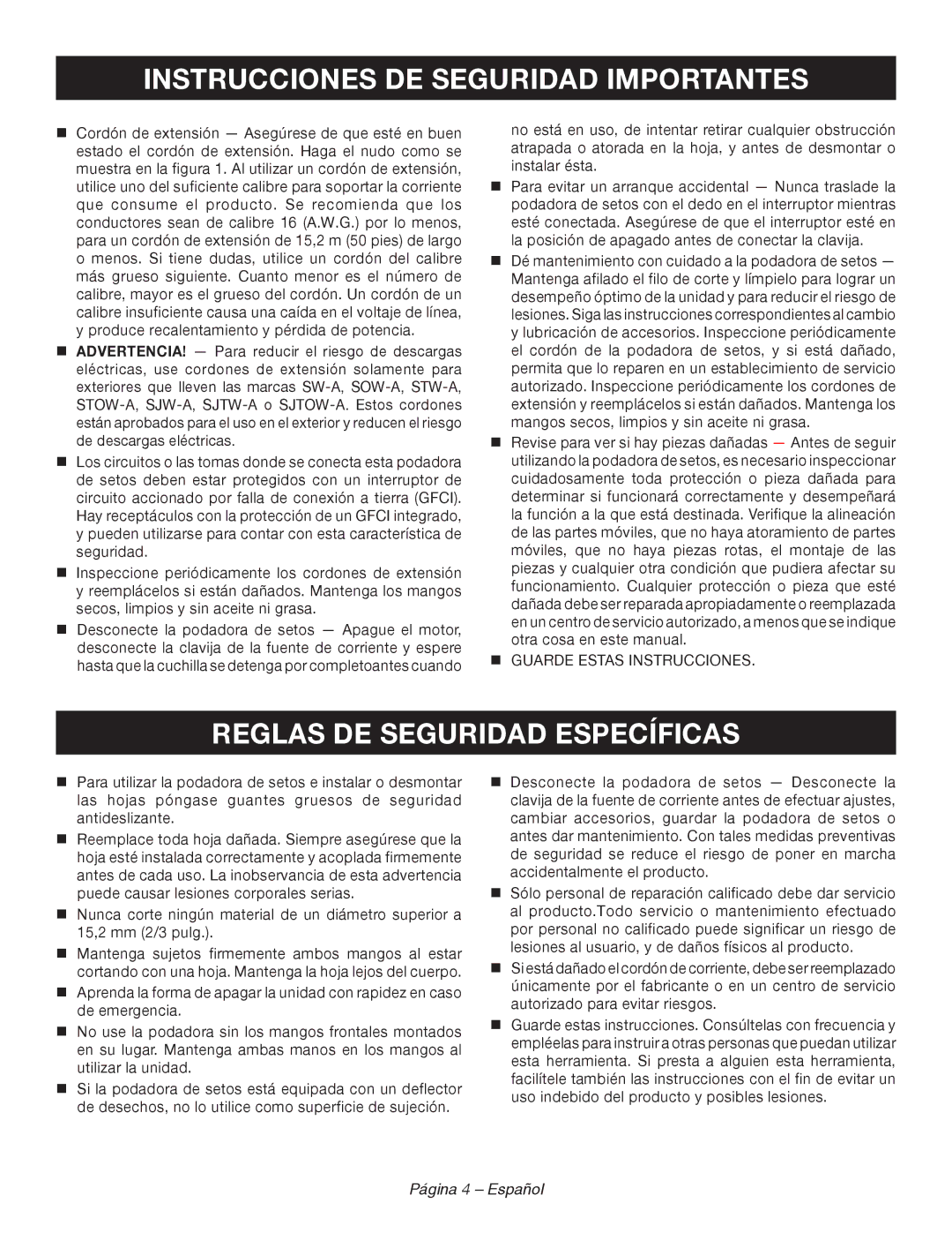 Ryobi RY44140 manuel dutilisation Reglas DE Seguridad Específicas, Página 4 Español 