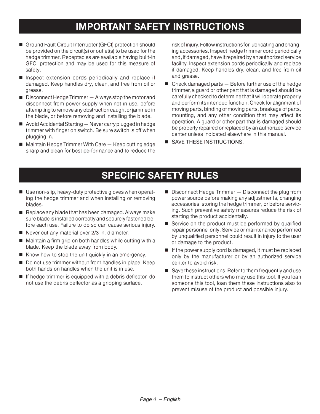 Ryobi RY44140 manuel dutilisation Specific Safety Rules, English 