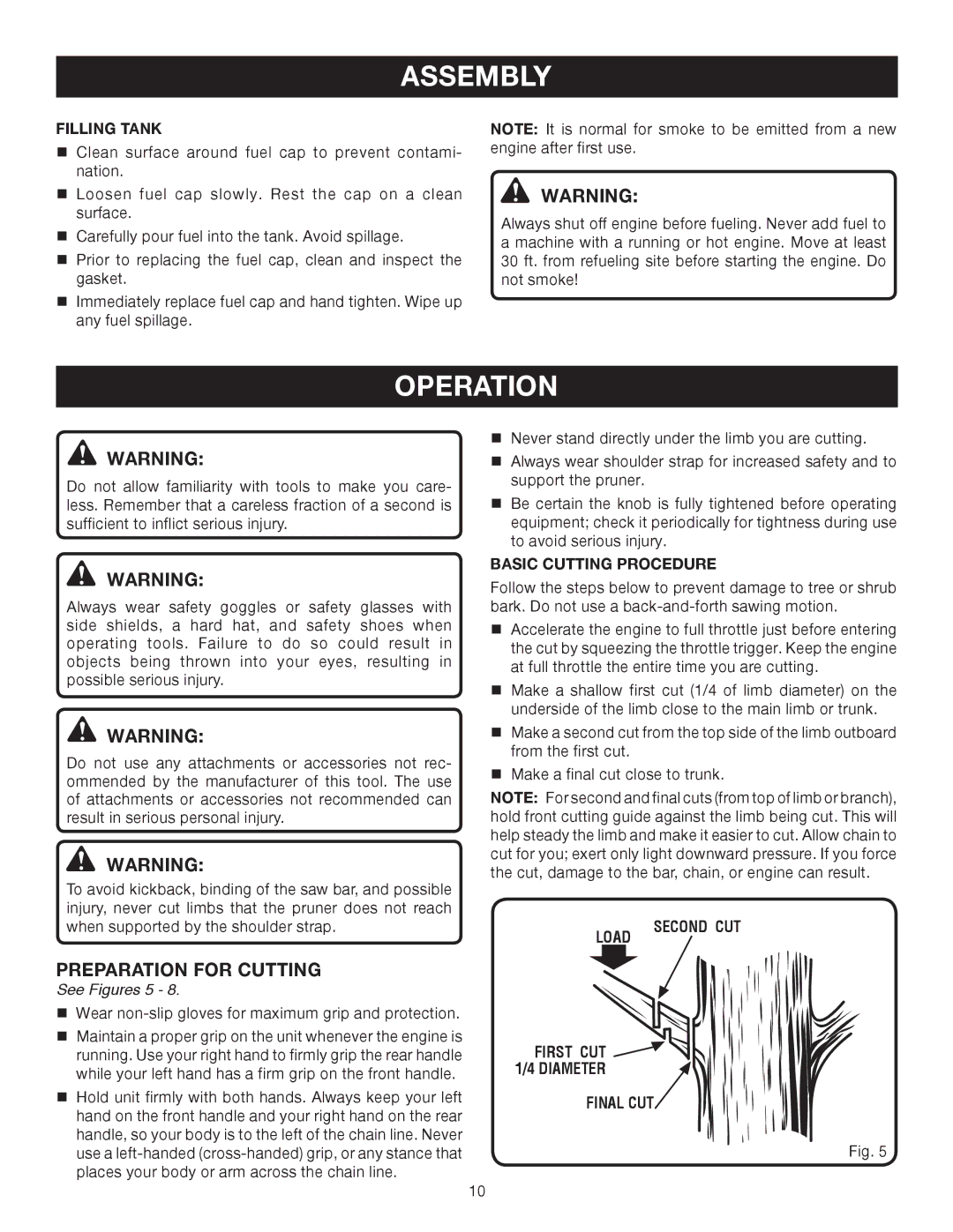 Ryobi RY52003 manual Operation, Preparation for Cutting, See Figures 5 